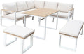 Salon de jardin et ensemble lounge: en polyester, en bois, avec coussins, en aluminium, 8 Places