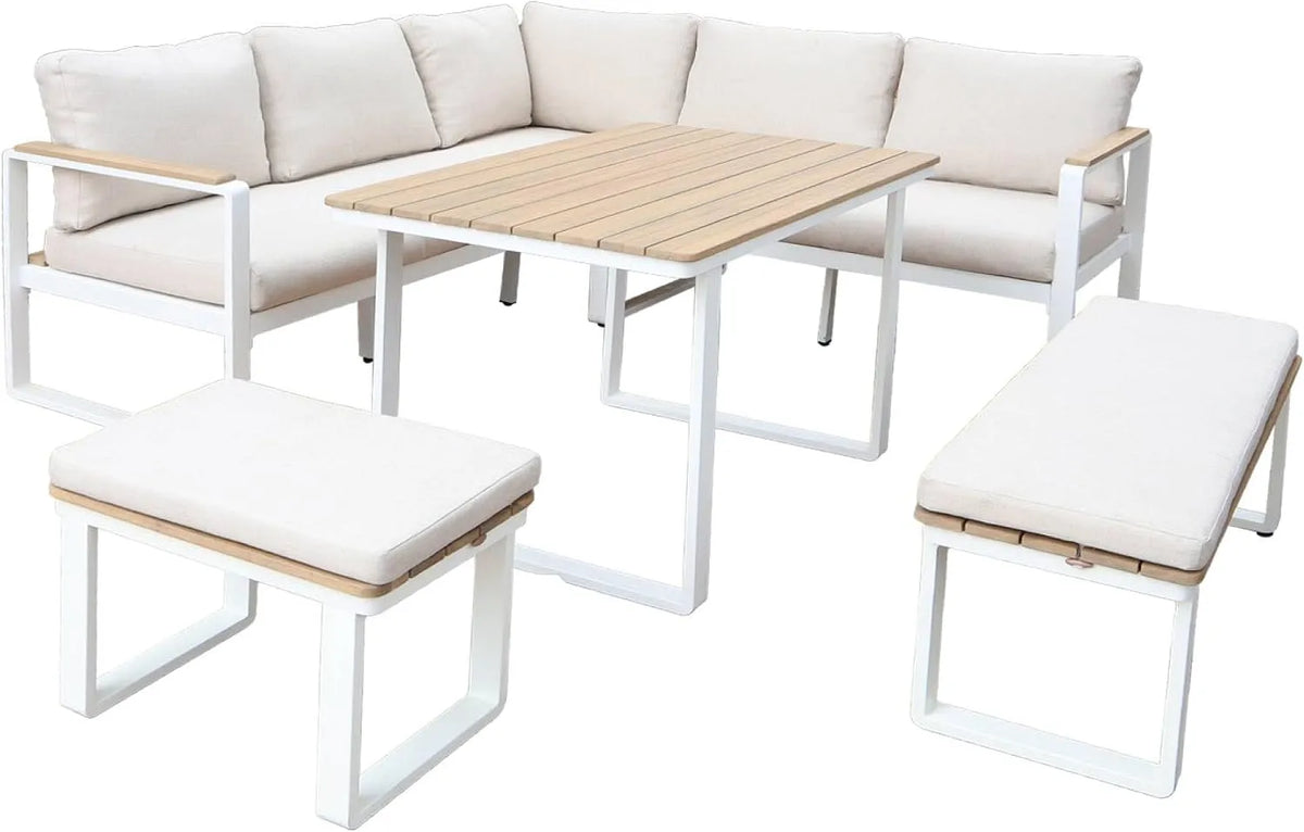 Salon de jardin et ensemble lounge: en polyester, en bois, avec coussins, en aluminium, 8 Places