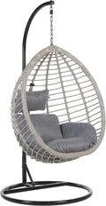 Fauteuil Oeuf Suspendu Design en Rotin Gris avec Support en – en acier, avec coussins