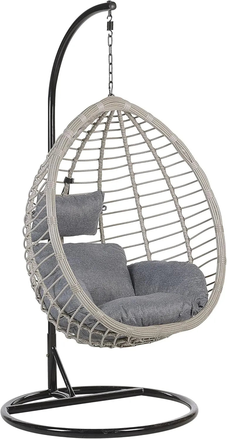Fauteuil Oeuf Suspendu Design en Rotin Gris avec Support en – en acier, avec coussins