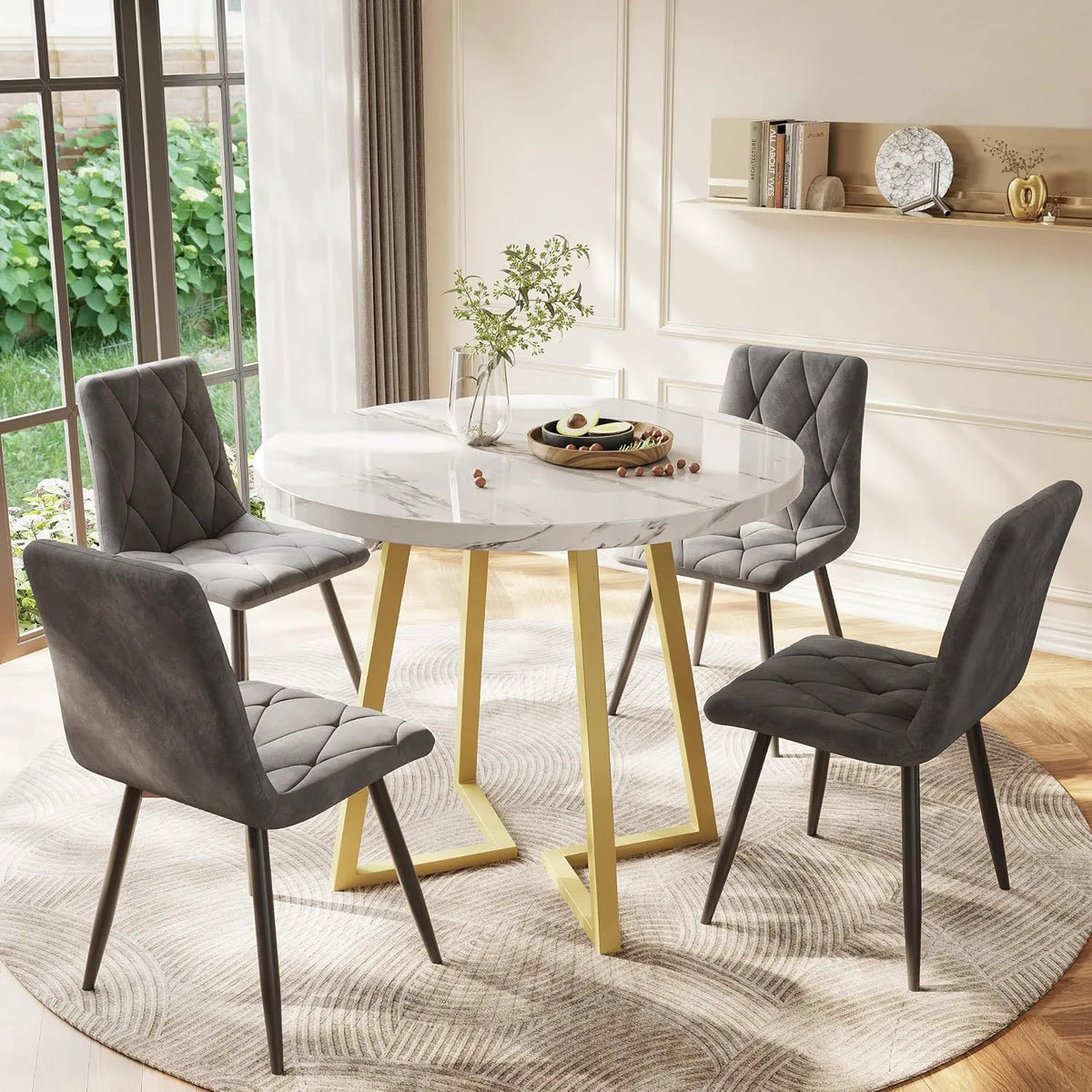Merax Table de Salle à Manger Ronde – à motifs, en métal, réglable