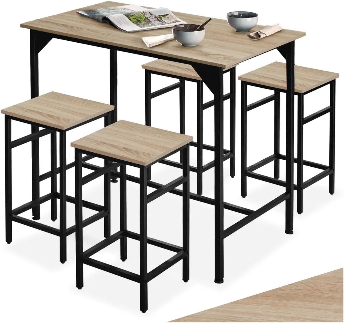 tectake ® Ensemble de Bar 5 pièces – en bois, 100 × 60 × 88, 5 cm, 32 × 32 × 58 cm