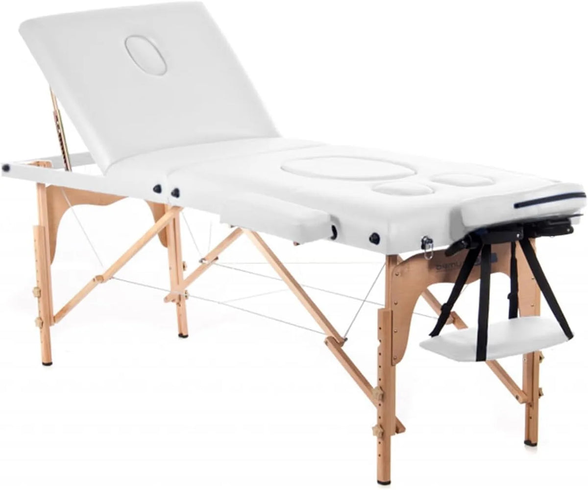 Table de Massage Grossesse Pliable: en cuir, en bois, 194 × 70 cm, 150 kg, blanc
