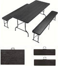 Ensemble Table Pliante à Manger de Jardin et 2 Bancs: résistant à l'eau, noir