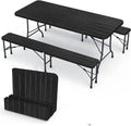 Ensemble Table Pliante et 2 Bancs: noir