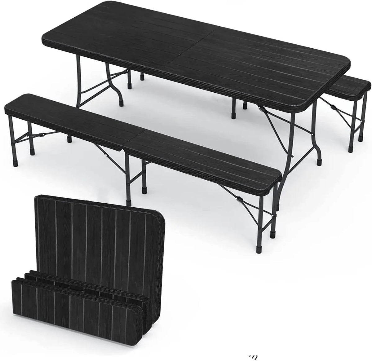 Ensemble Table Pliante et 2 Bancs: noir