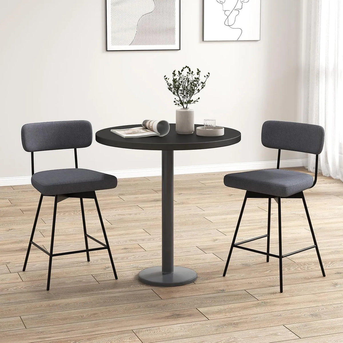 Chaise — en métal, revêtement en tissu, avec dossier, Lot de 2, 63, 5 cm, gris