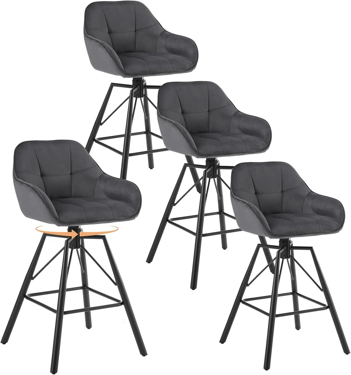 Chaise – en métal, pivotant, avec dossier, Lot de 4, gris, revêtement en velours