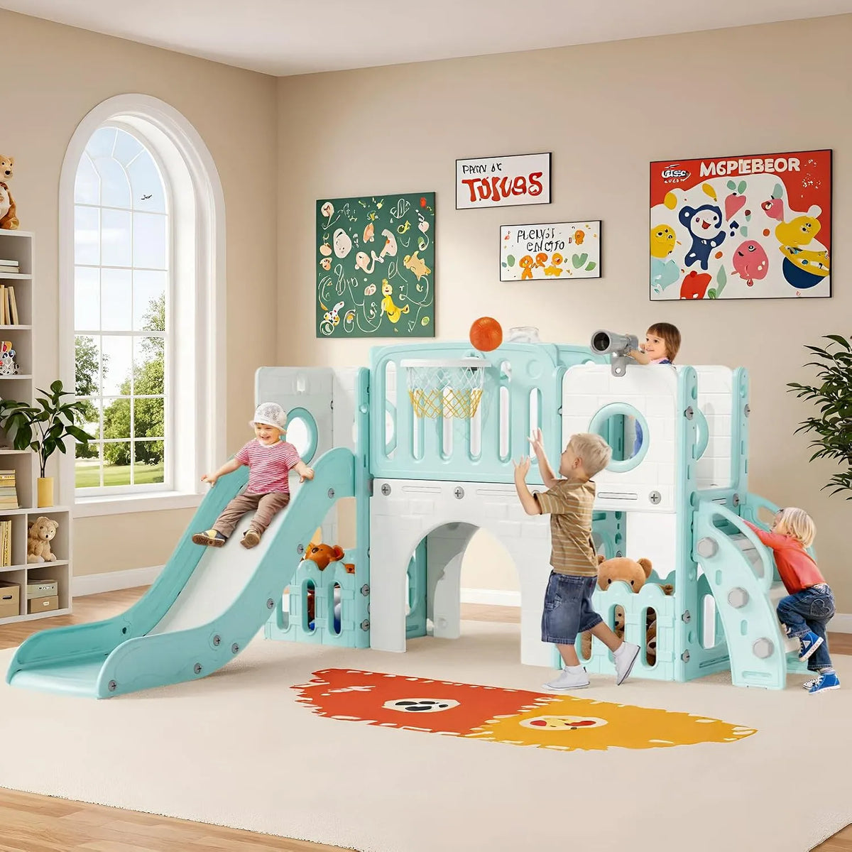 9 en 1 Toboggan pour Tout-Petits: pour enfant, avec toboggan, 2 pièces, blanc