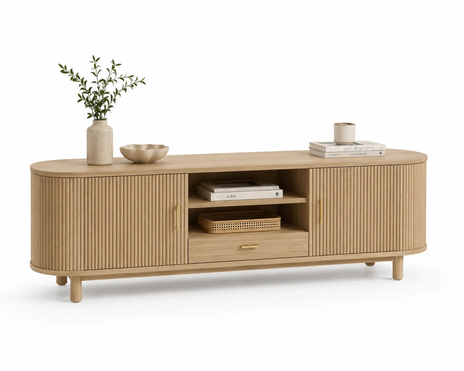 Meuble TV en bois de chêne arrondi 150x40x50
