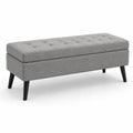 Banc rectangulaire en tissu gris avec pieds en bois 120 cm