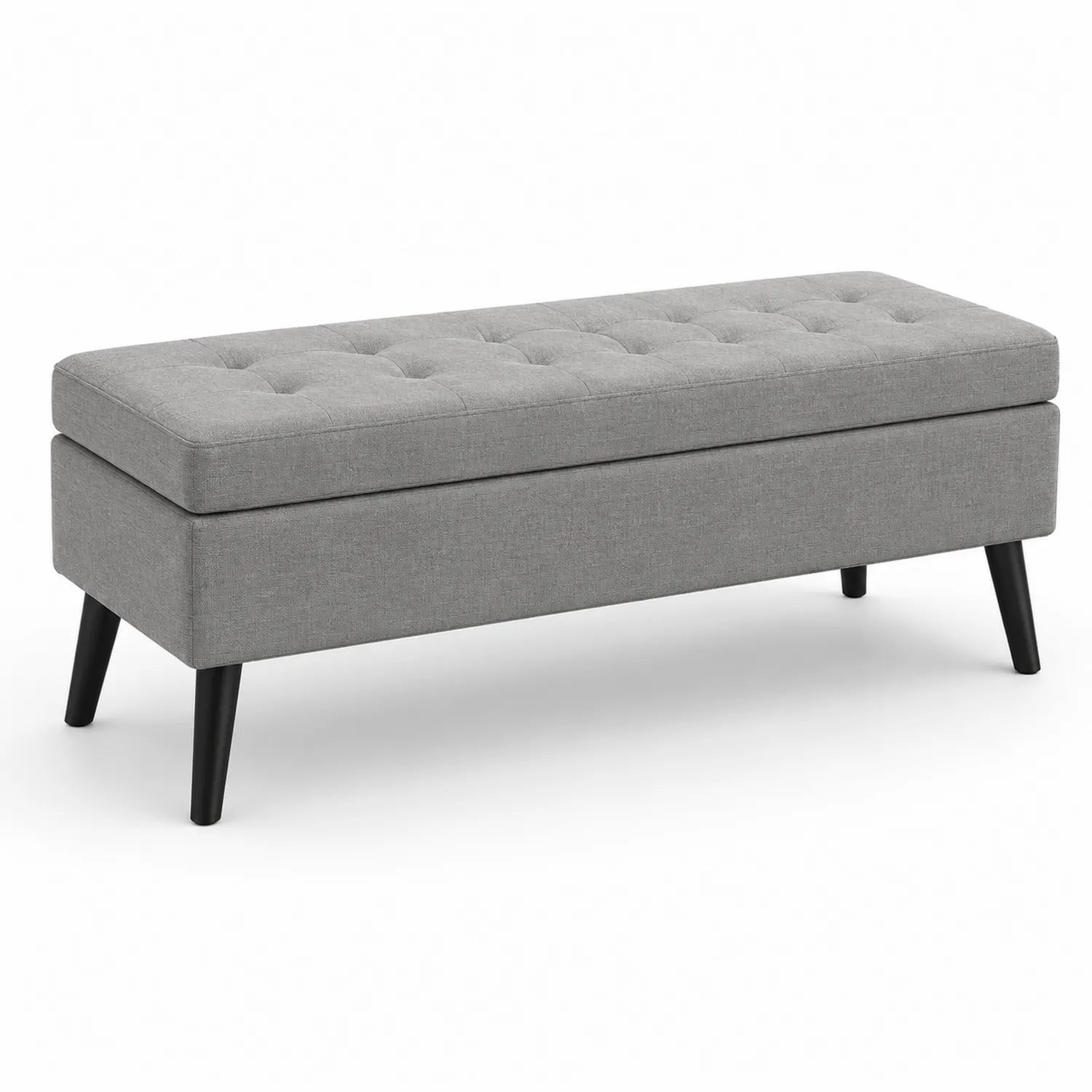 Banc rectangulaire en tissu gris avec pieds en bois 120 cm