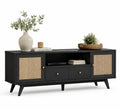 Meuble TV en Bois et Cannage Noir 150x40x55 cm
