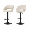 Chaises de bar pivotantes en tissu beige avec pied en métal noir réglable, ensemble de 2