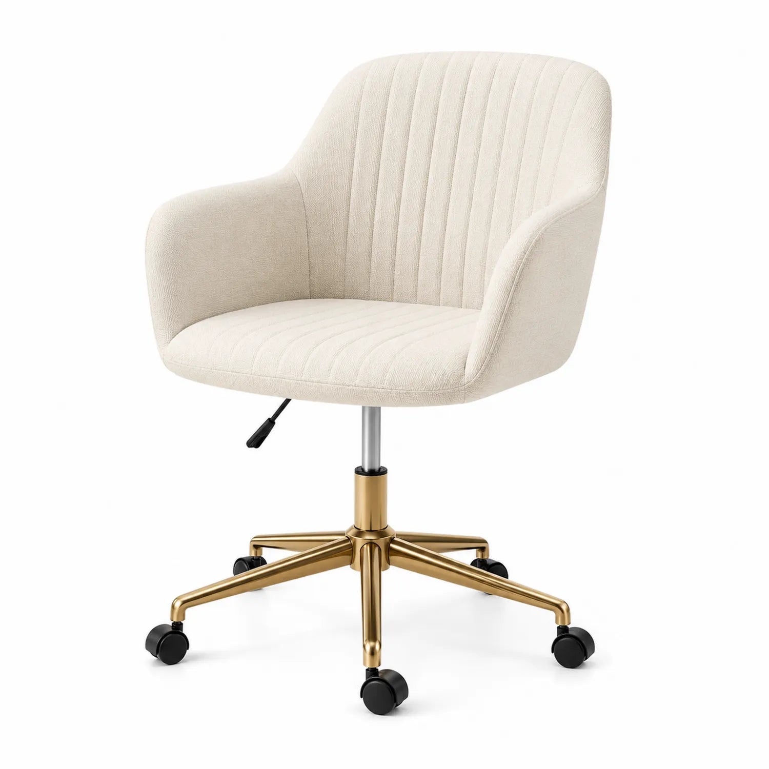 Chaise de bureau en tissu beige avec base en métal doré