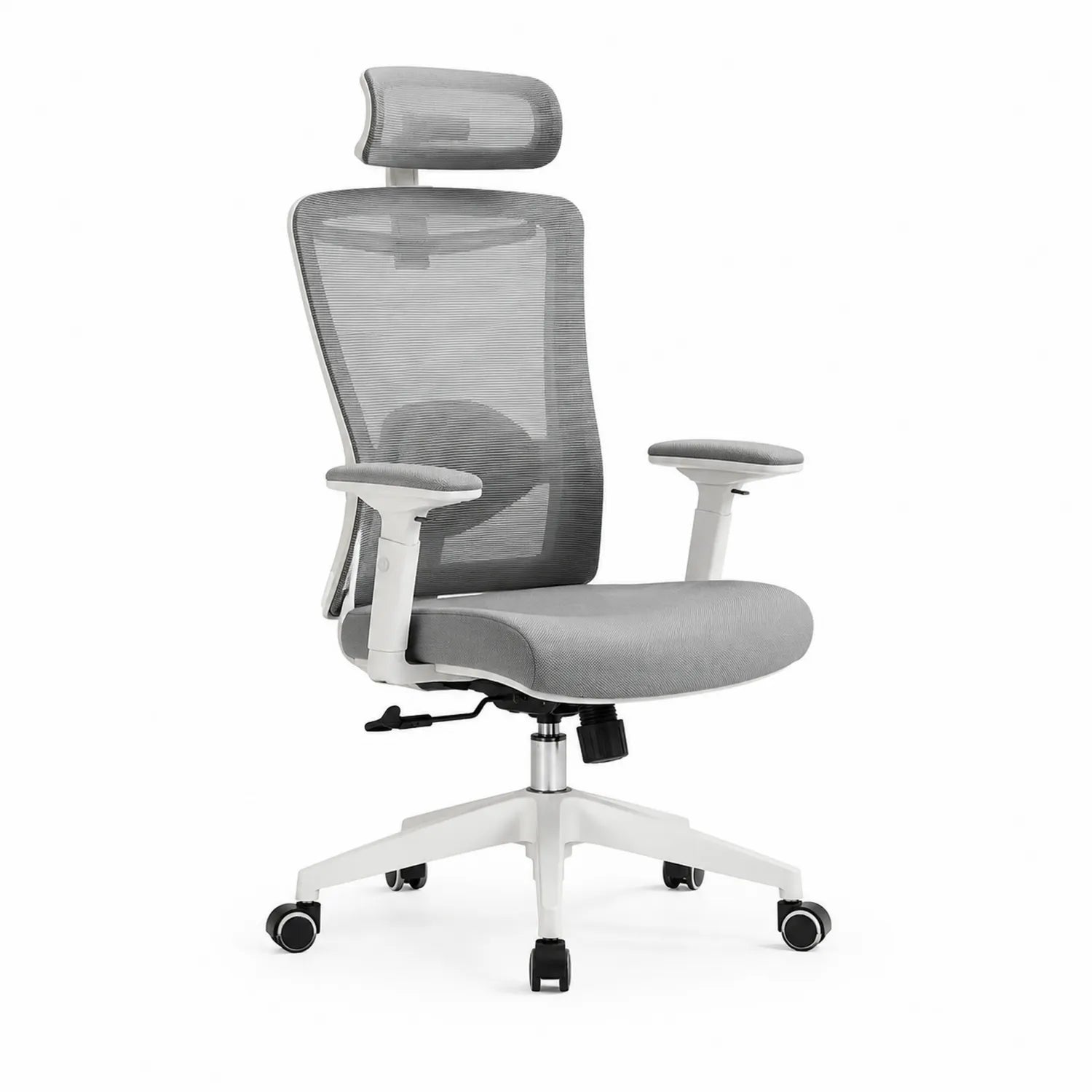 Chaise de Bureau en Maille Réglable avec Appui-tête et Accoudoirs Gris