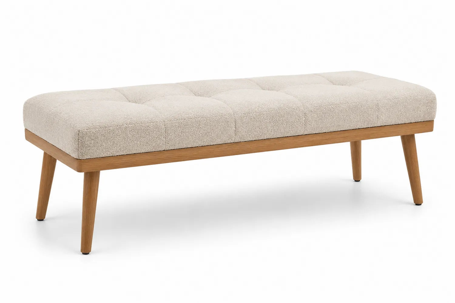 Banc en polyester beige avec pieds en bois 120cm