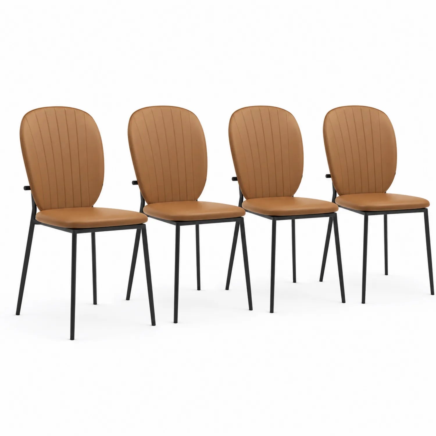 Ensemble de 4 chaises en cuir PU marron et métal noir