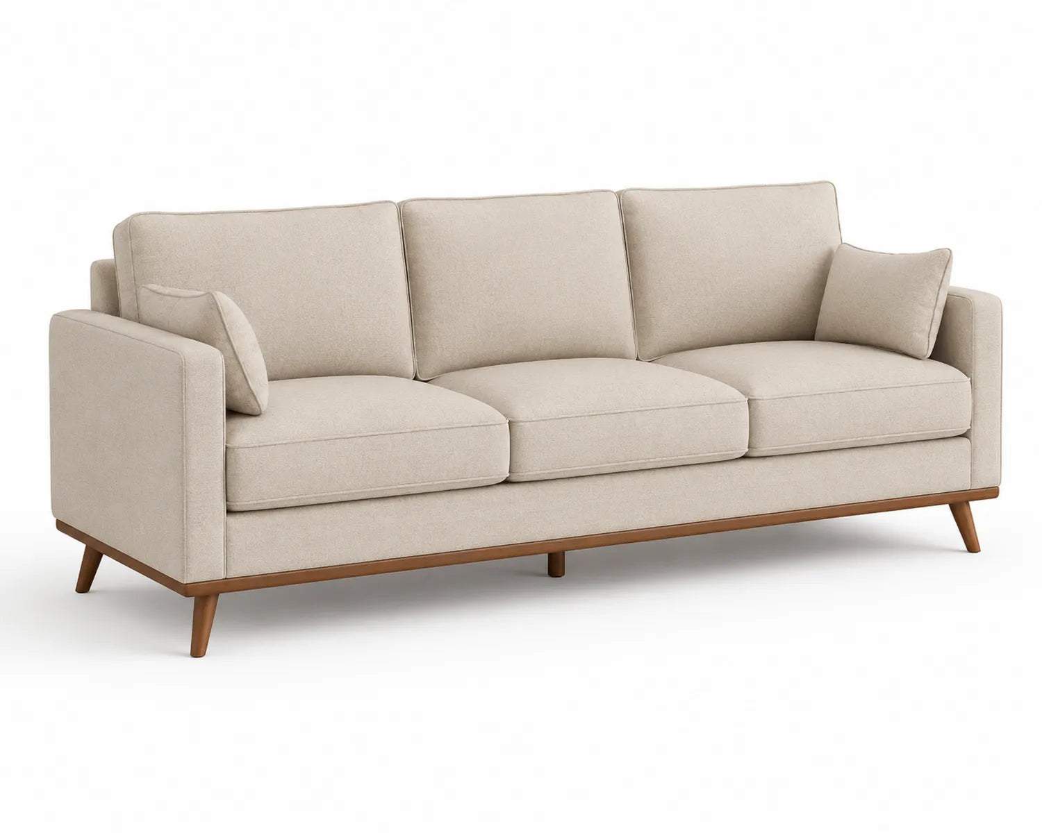 Canapé 3 places en tissu beige avec pieds en bois