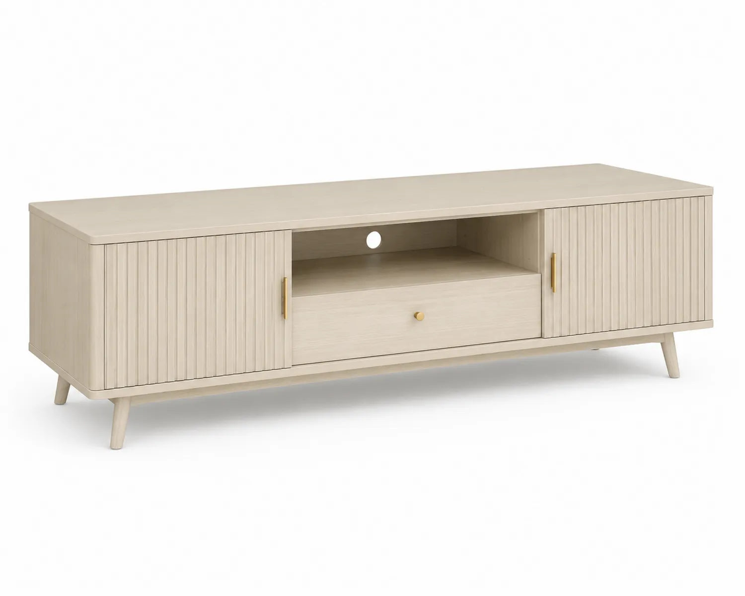 Meuble TV en bois MDF et métal beige 150x40x50cm
