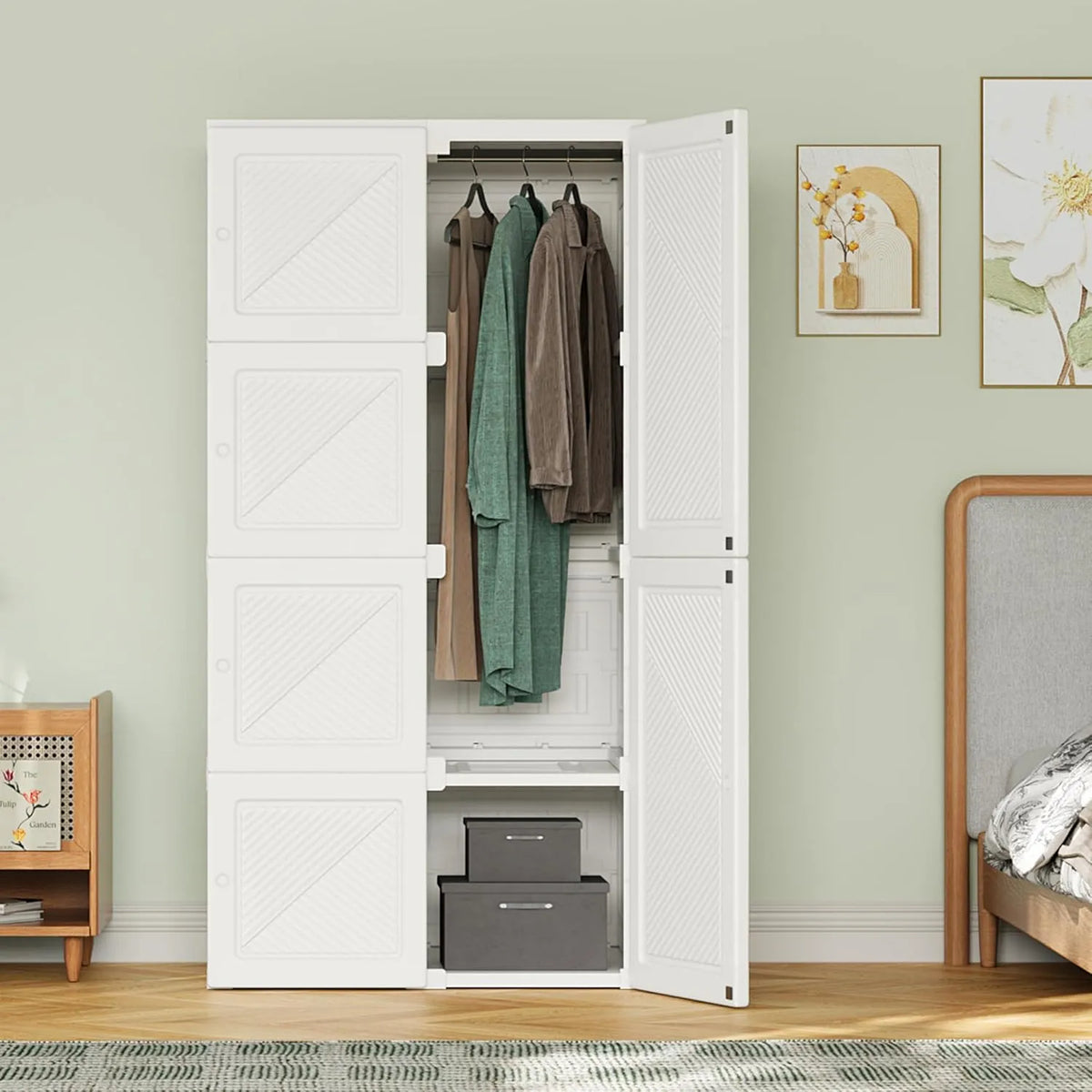 Armoire de rangement – avec Bibliothèque et étagère de rangements, 6 Portes, 136 × 50 × 69cm, blanc, avec étagères