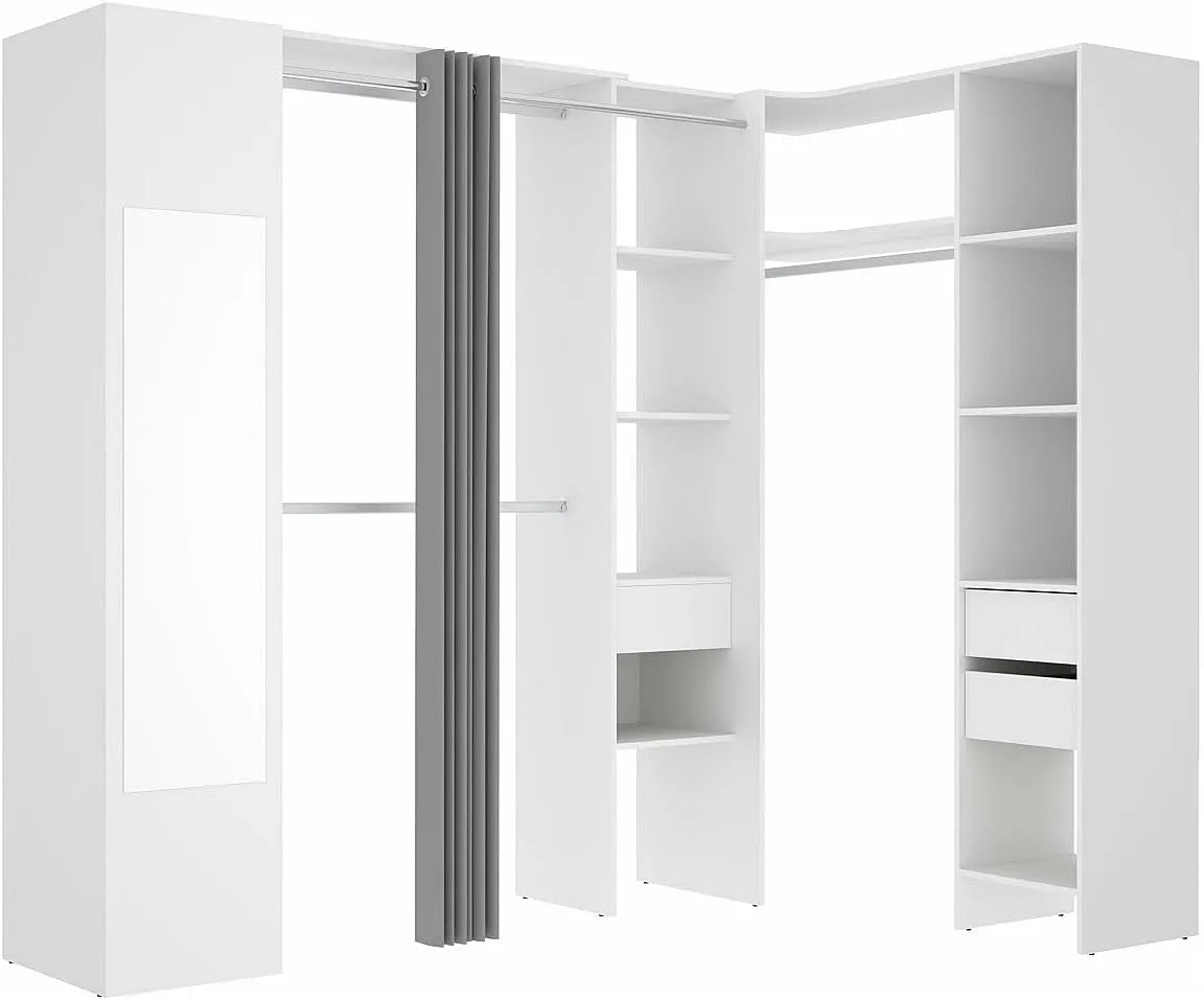 Vente-unique-Dressing d'angle avec Rideau et 1 Porte – Bertrand, gris