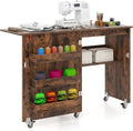 COSTWAY Armoire de rangement — avec rangement, avec roulettes, marron