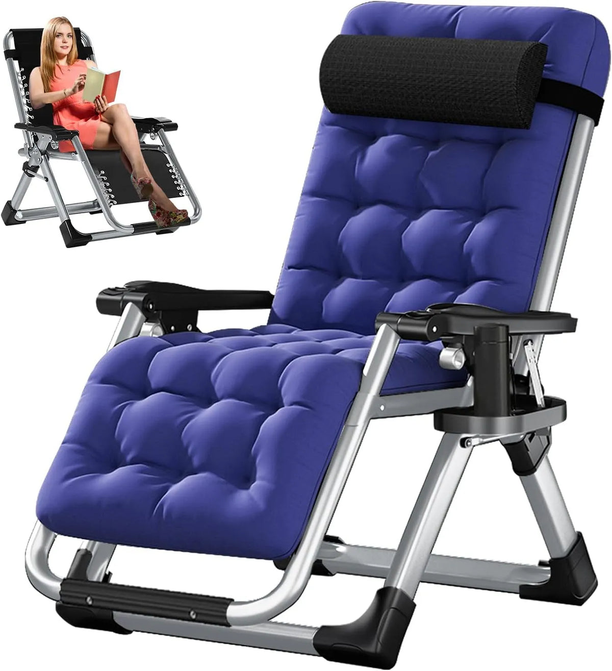 Bain de soleil — avec coussins, pliable, réglable, 200kg, inclinable