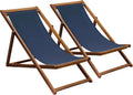 Oviala Lot de 2 chiliennes en Acacia inclinables 3 Positions – réglable, bleu