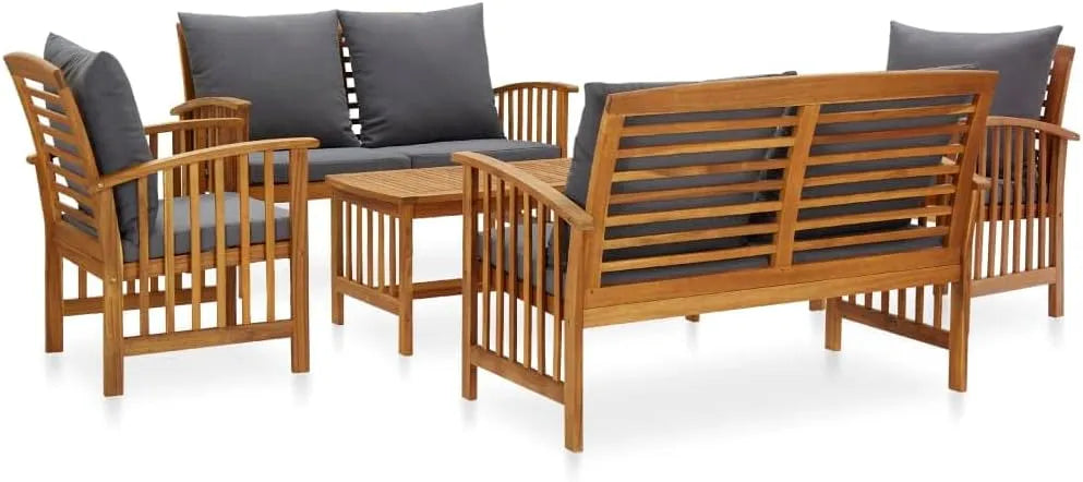 Salon de jardin et ensemble lounge – en bois, avec coussins, 5 pièces