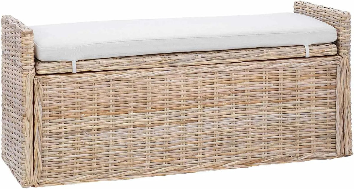 Banc et banquette d'intérieur – avec rangement, avec coussins, 110 × 40 × 50 cm, en résine tressée