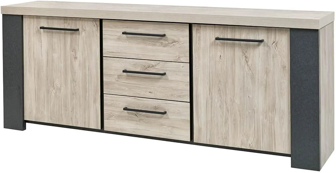 Buffet et meuble de rangement 2 Portes 3 Tiroirs Imitation Bois – en bois, avec tiroirs