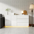 Buffet et meuble de rangement Blanc Laqué 2 Portes 3 Tiroirs avec Éclairage LED: avec rangement, avec tiroirs, affichage LED, 160×35×76, 160×35×76 CM