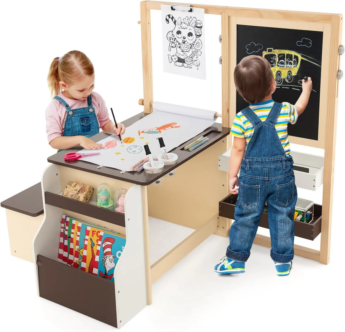 COSTWAY Bureau et table informatique — pour enfant, en bois, réglable, 50kg