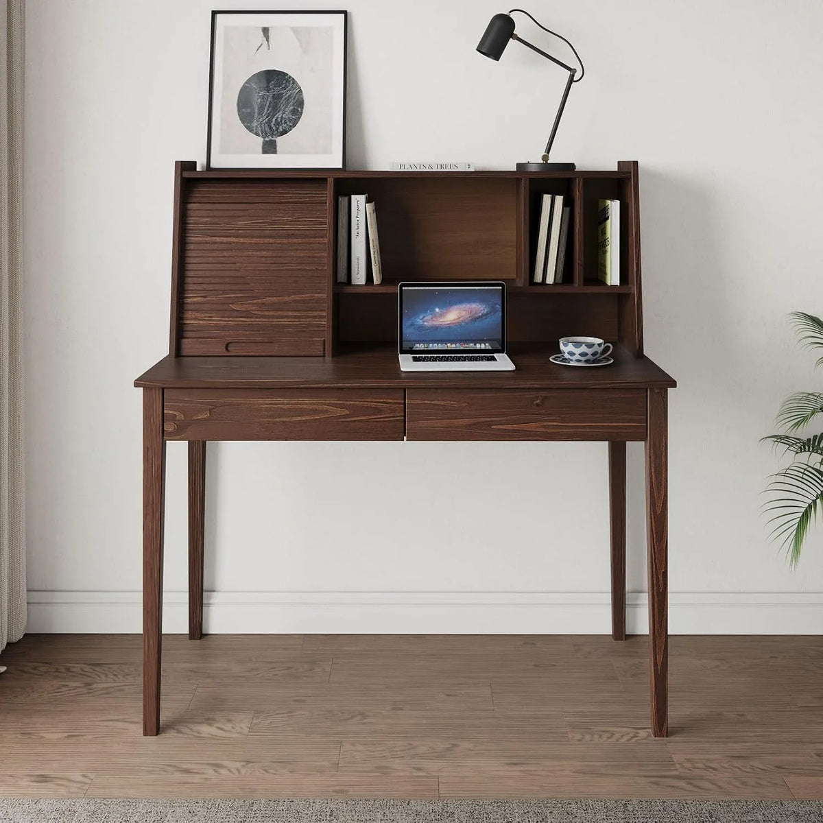 Bureau et table informatique — en bois, avec rangement, avec tiroirs, 2 Tiroirs, 114 × 122 × 54 cm, en bois massif