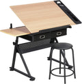 Bureau et table informatique — en bois, avec tiroirs, réglable, 2 Tiroirs, inclinable