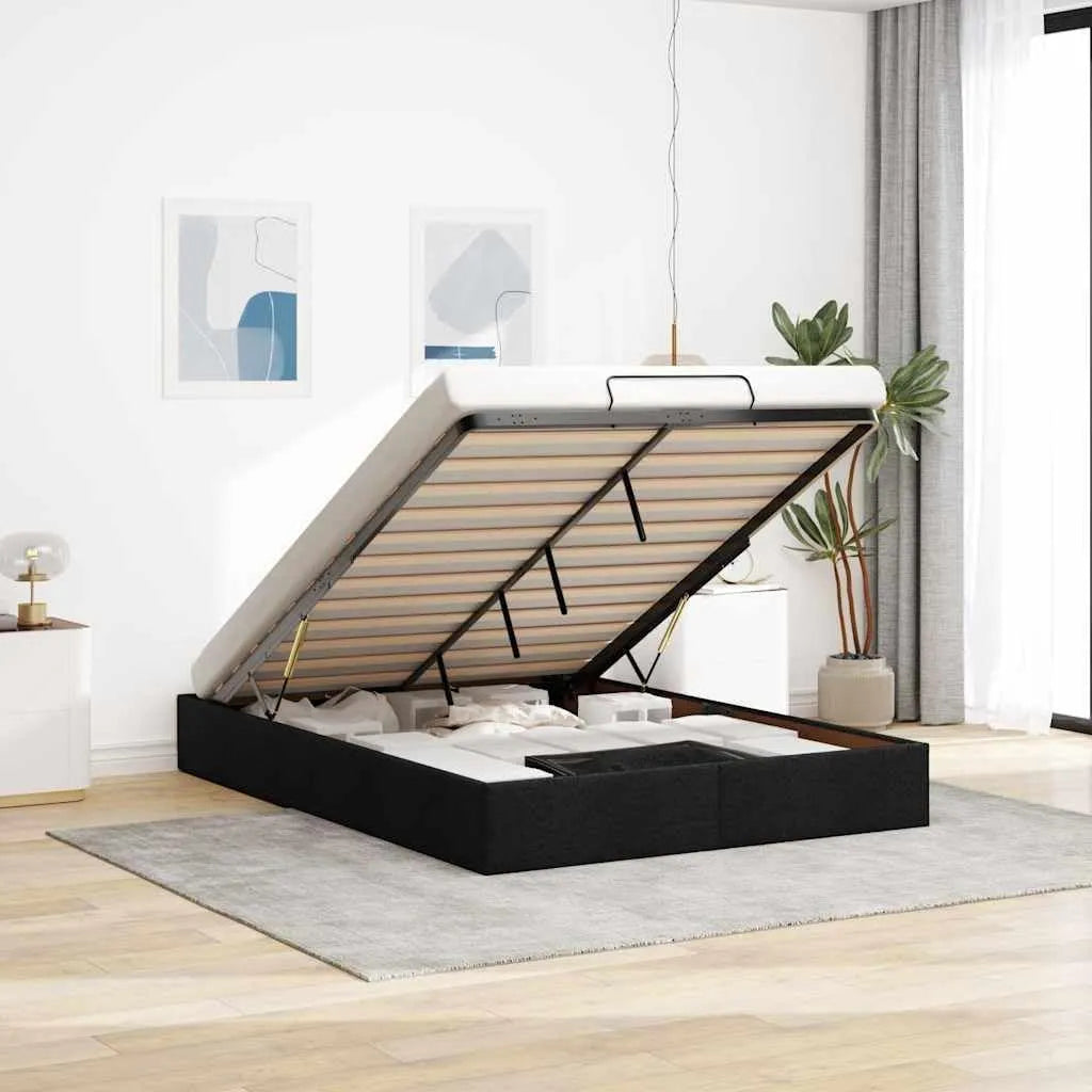 Cadre de lit et structure de lit Ottoman sans Matelas Noir 140x190 cm Tissu – revêtement en tissu, 140 × 190 cm