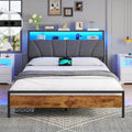 Cadre de lit et structure de lit 140 x 190 avec Sommier en Métal — avec rangement, avec port USB, affichage LED, 140 × 190, gris