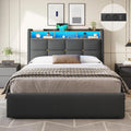 Lit 140 x 200 avec Sommier 140x200 Lit Double avec: avec rangement, affichage LED, 140 × 200, gris, revêtement en tissu