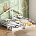 Lit Maison pour Enfant avec Rangements: avec tiroirs, avec Bibliothèque et étagère de rangements, 2 tiroirs, 90 × 200cm, blanc, avec étagères