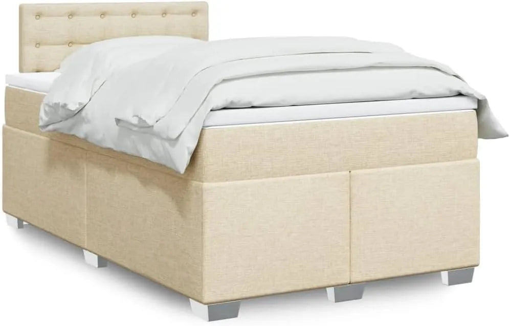 Lit boxspring crème avec matelas – revêtement en tissu, affichage LED