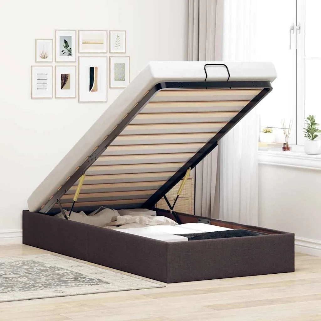 Cadre de lit et structure de lit Ottoman sans Matelas Marron Foncé 90x190 cm — revêtement en tissu, 90 × 190 cm