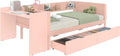 Bureau: en bois, avec tiroirs, avec Bibliothèque et étagère de rangements, avec bureau, 2 tiroirs, 90 × 200 cm, rose, avec étagères
