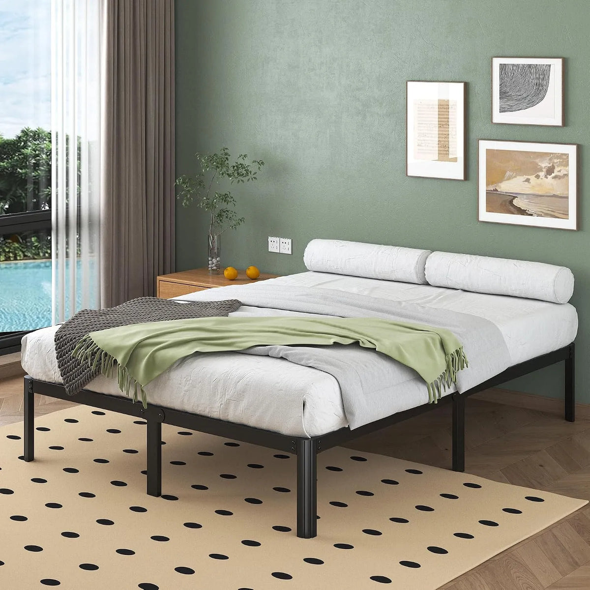 Cadre de lit et structure de lit 180x200 en Métal avec Pieds d'angle Ronds – avec rangement, 2 Places, 180 × 200, 30.5 cm, noir