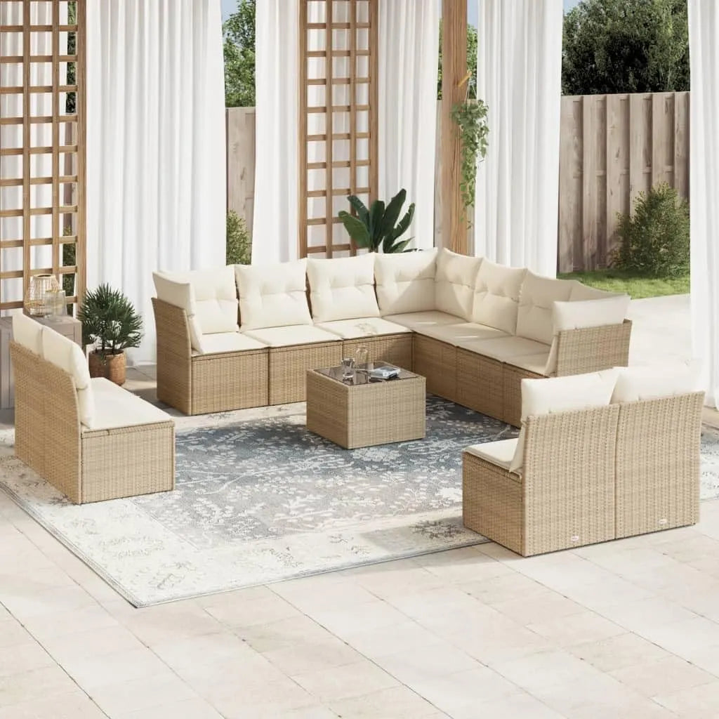 Salon de jardin et ensemble lounge – avec coussins, 12 pièces, 101.6 KG, beige