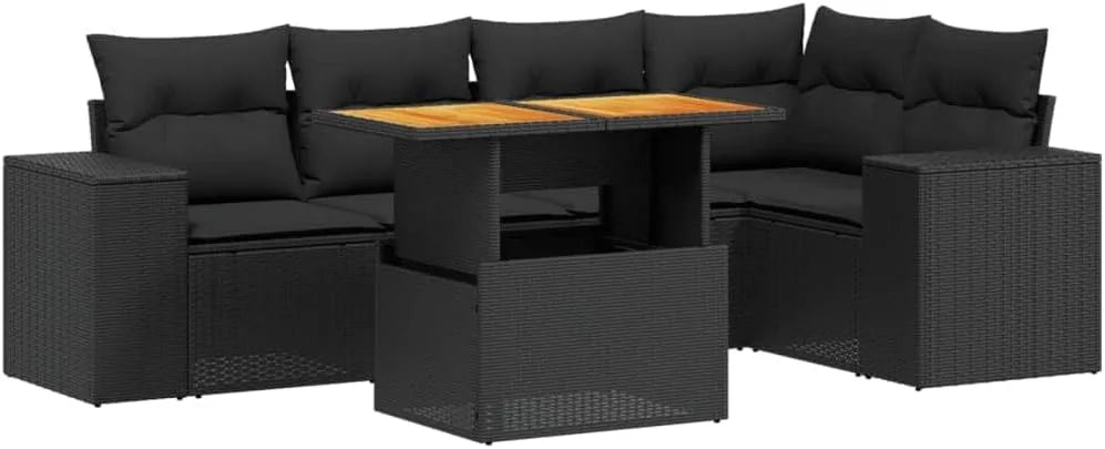 Salon de jardin et ensemble lounge — avec coussins, 6 pièces, noir