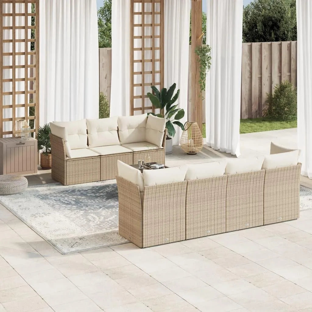 Salon de jardin et ensemble lounge – avec coussins, 8 pièces, 71.8 KG, beige