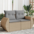 Canapé de jardin et sofa lounge extérieur — avec coussins, 2 places, beige, en résine tressée