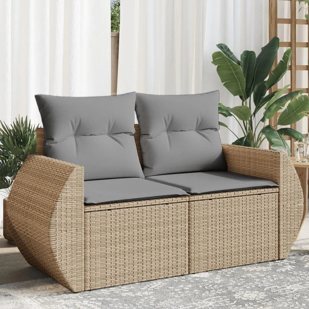 Canapé de jardin et sofa lounge extérieur — avec coussins, 2 places, beige, en résine tressée