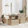 Canapé de jardin et sofa lounge extérieur – en résine tressée, 5 pièces, 52.9 KG, beige, en résine tressée